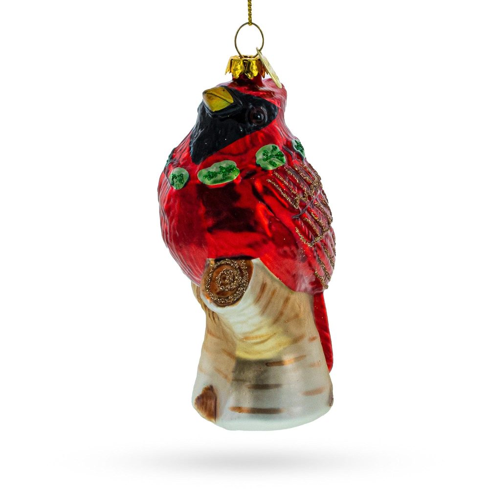 Shimmering Red Cardinal On A Tree Branch Blown Glass Christmas Ornament  |   Animals Animals Animals