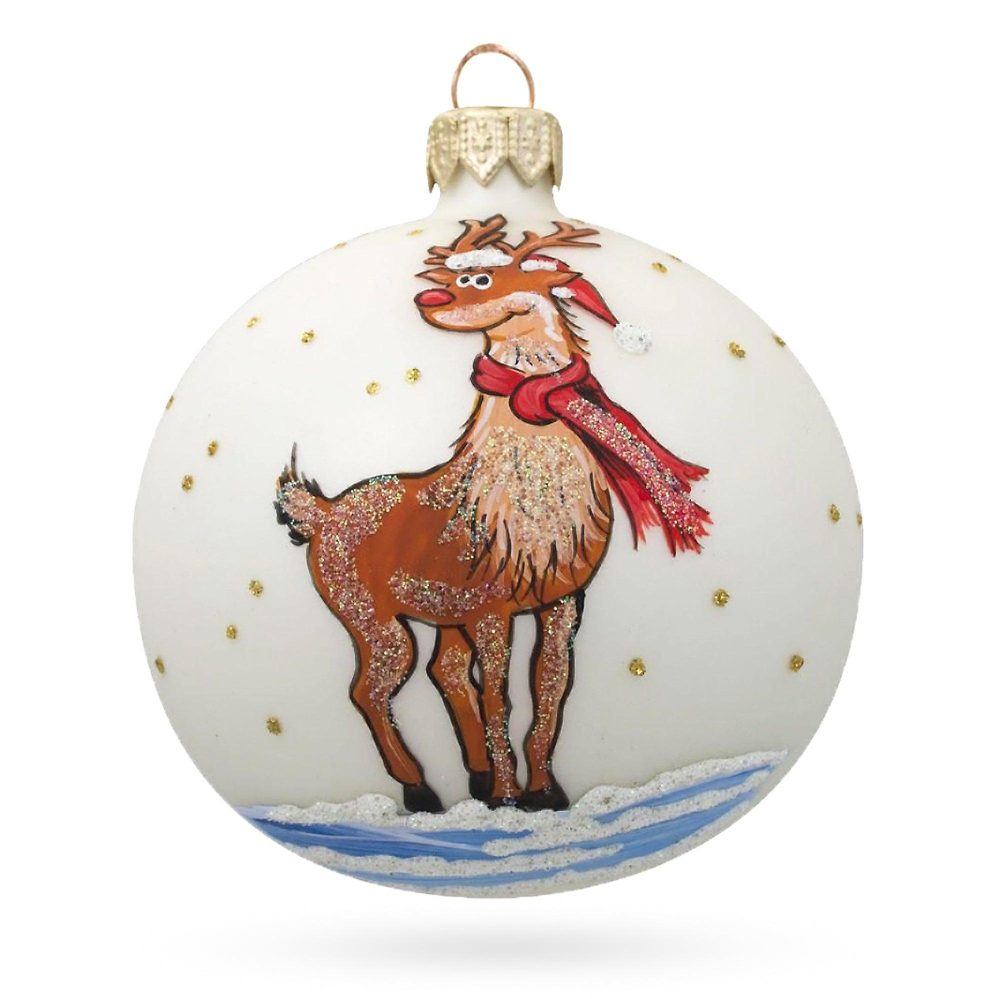 Shimmering Rudolf The Red-Nosed Reindeer Blown Glass Ball Christmas Ornament 3.25 Inches  |   Animals Animals Animals