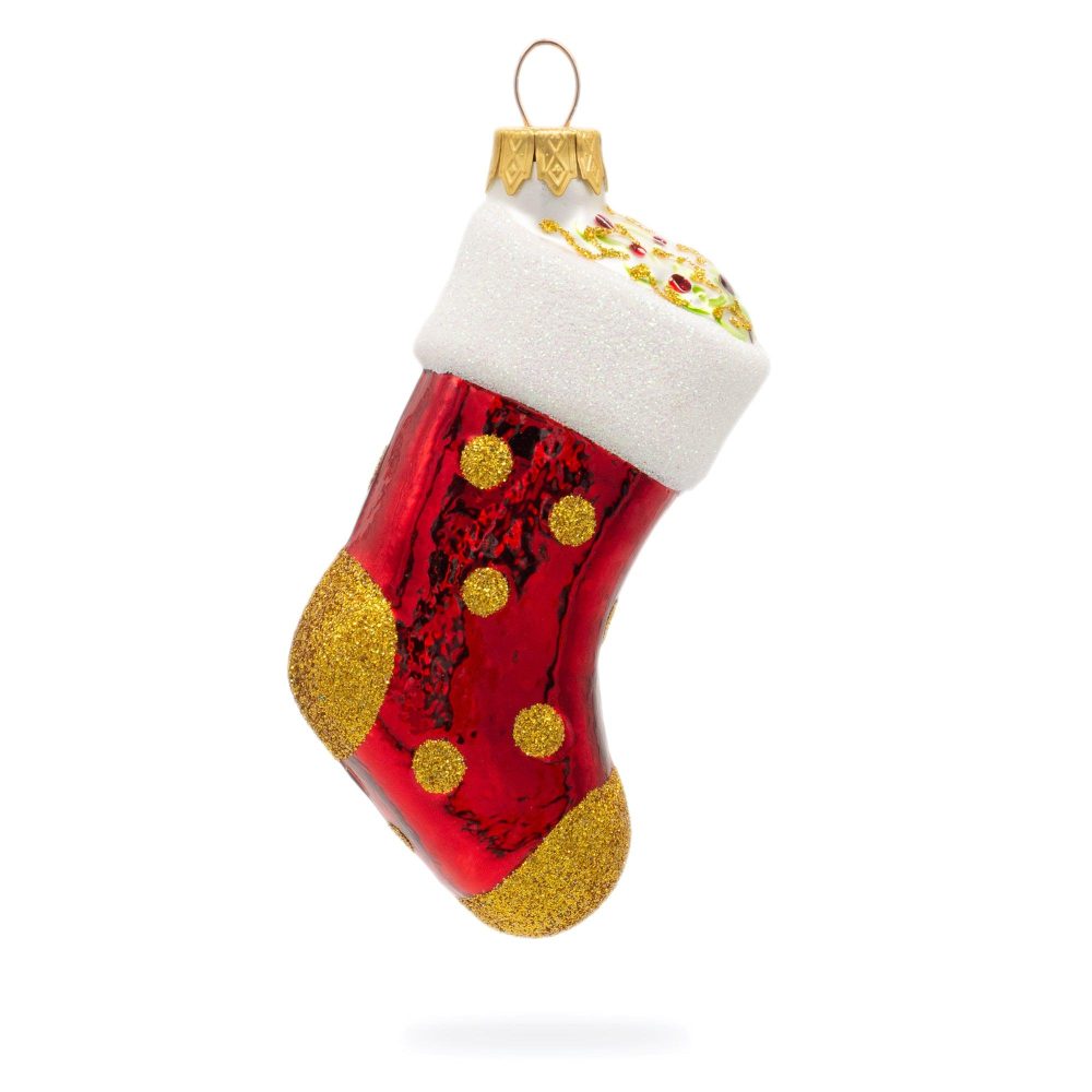 Shiny Polka Dot Decorated Stocking Mini Glass Christmas Ornament  |   Occasions Occasions Occasions