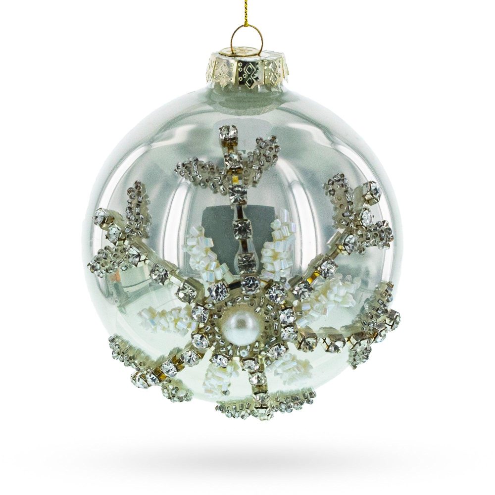 Silver Glitter Snowflake Blown Glass Ball Christmas Ornament  |   Couturier Couturier Couturier