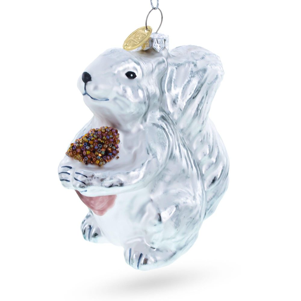 Silver Squirrel Retro Blown Glass Christmas Ornament  |   Animals Animals Animals