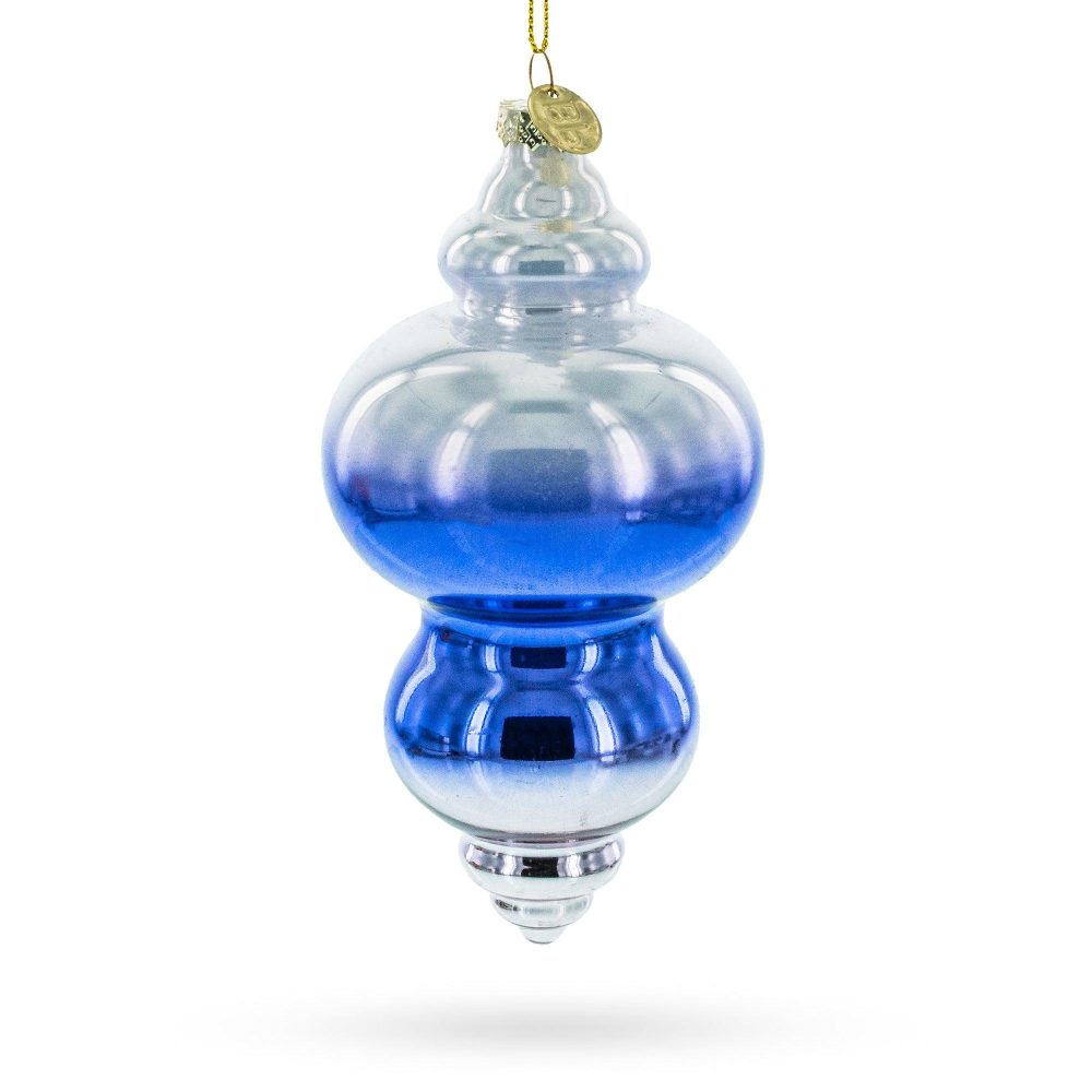 Silver-Topped Blue Finial Glass Christmas Ornament  |   Finials Finials Finials