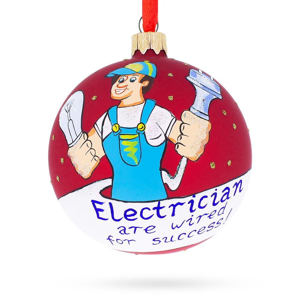 Skilled Electrician With Tools – Blown Glass Ball Christmas Ornament 3.25 Inches  |   Occupations Occupations Occupations