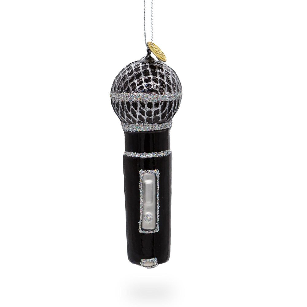 Sleek Black Microphone Blown Glass Christmas Ornament  |   Music Music Music