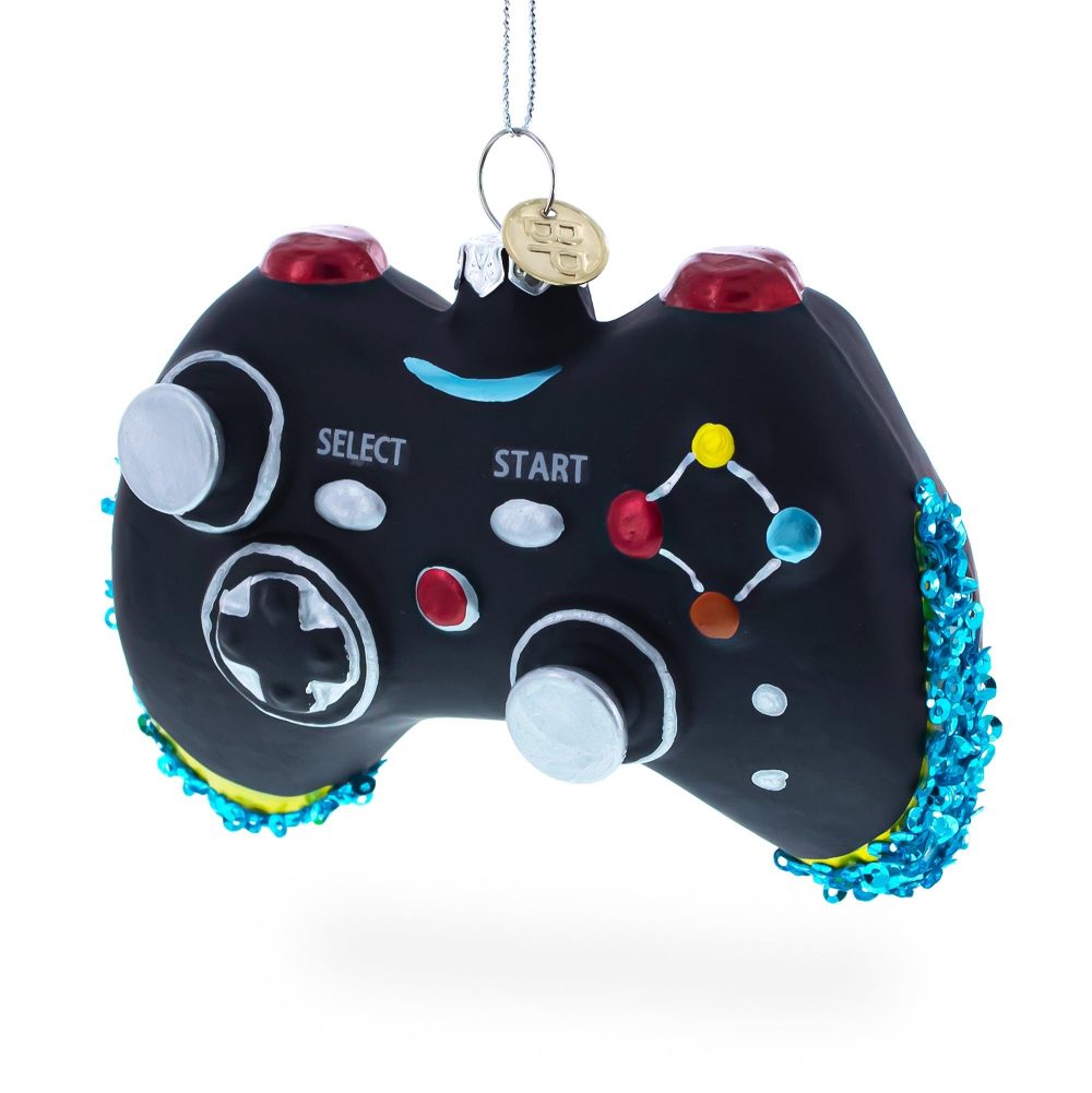 Sleek Black Video Game Controller Glass Christmas Ornament  |   Hobby Hobby Hobby