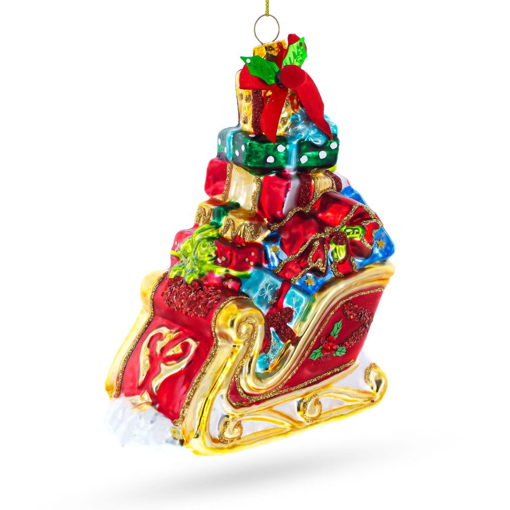 Sleigh Full Of Gifts Blown Glass Christmas Ornament  |   Personalized Ornaments Personalized