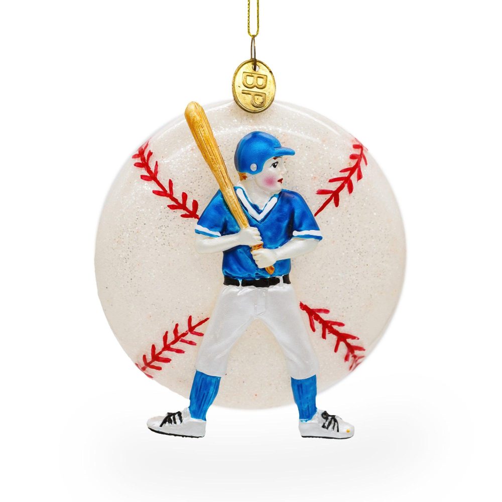 Slugging Baseball Player Blown Glass Christmas Ornament  |   Personalized Ornaments Personalized