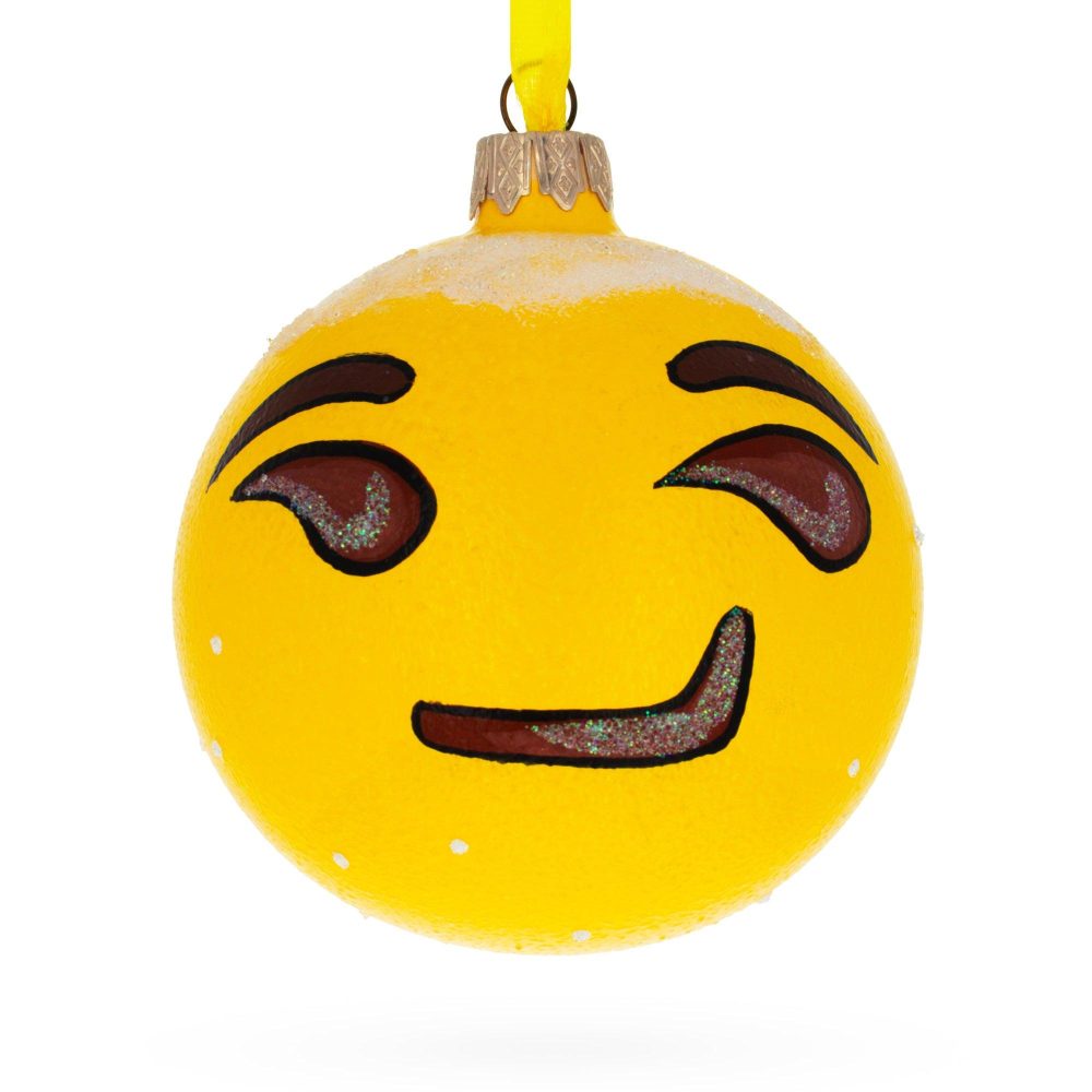 Sly Smirking Facial Expressions Blown Glass Ball Christmas Ornament 3.25 Inches  |   Facial Expressions Facial Expressions Facial Expressions