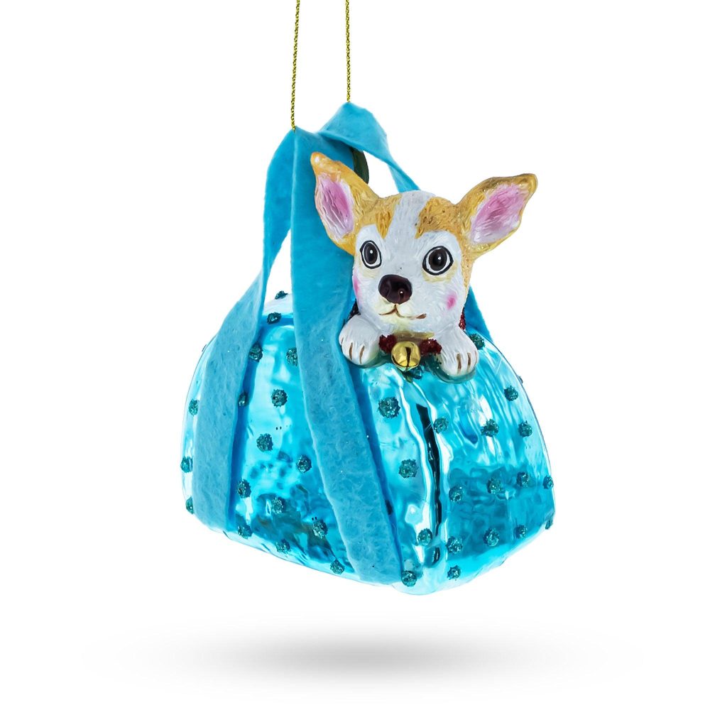 Small Chihuahua Dog In Bag Blown Glass Christmas Ornament  |   Animals Animals Animals