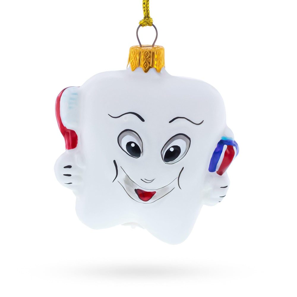 Smiling Tooth With Toothbrush & Toothpaste Dental Mini Glass Christmas Ornament  |   Occupations Occupations Occupations