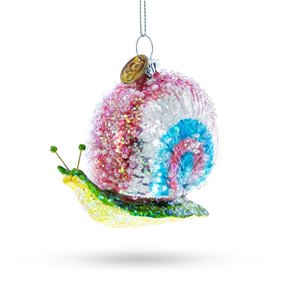 Snail With Colorful Beads Blown Glass Christmas Ornament  |   Animals Animals Animals