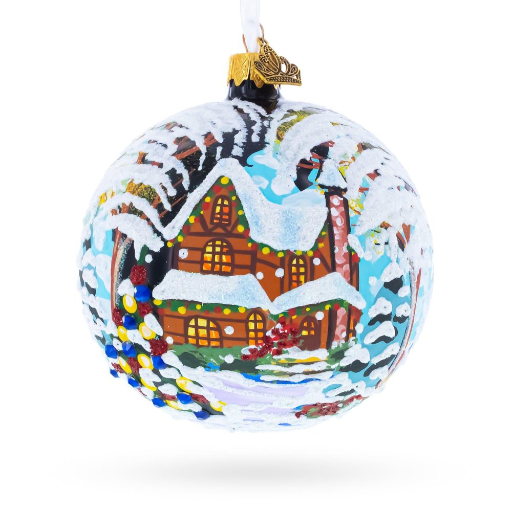 Snow Covered Winter Village Glass Ball Christmas Ornament 4 Inches  |   Personalized Ornaments Personalized