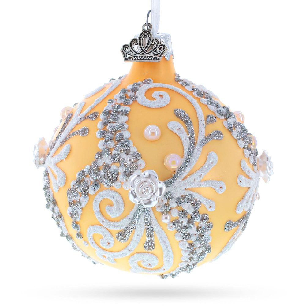 Snow Swirls On Champagne Glass Ball Christmas Ornament 3.25 Inches  |   Couturier Couturier Couturier