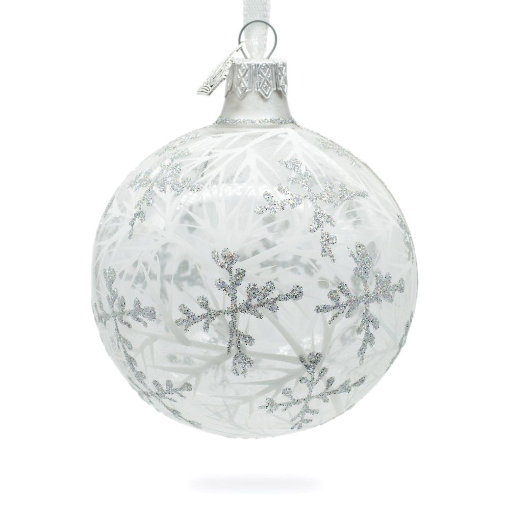 Snowflakes On Clear Glass Ball Christmas Ornament 3.25 Inches  |   Geometrical Geometrical Geometrical