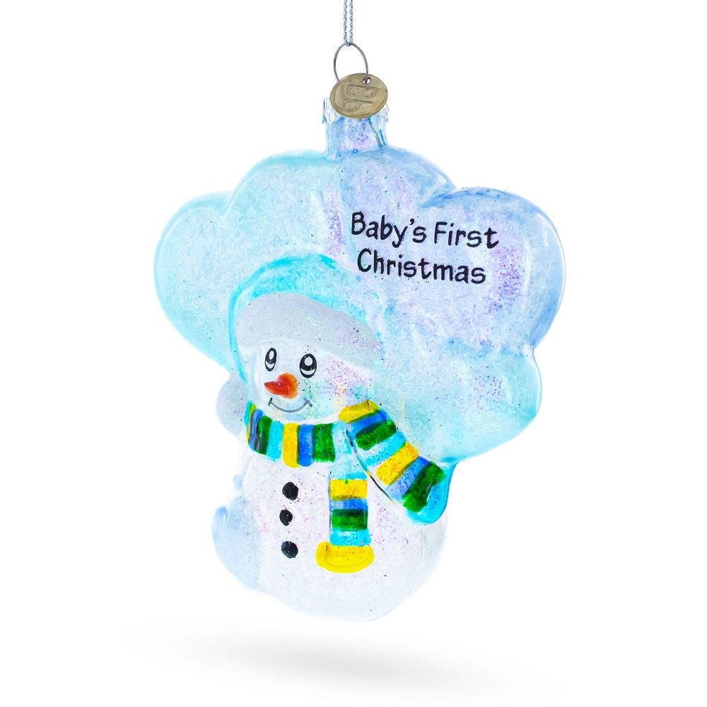 Snowman Celebrating Baby’S First Christmas Glass Ornament  |   Baby Baby Baby