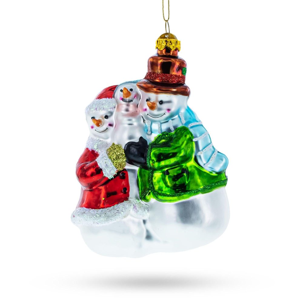 Snowman Family With Baby Blown Glass Christmas Ornament  |   Personalized Ornaments Personalized