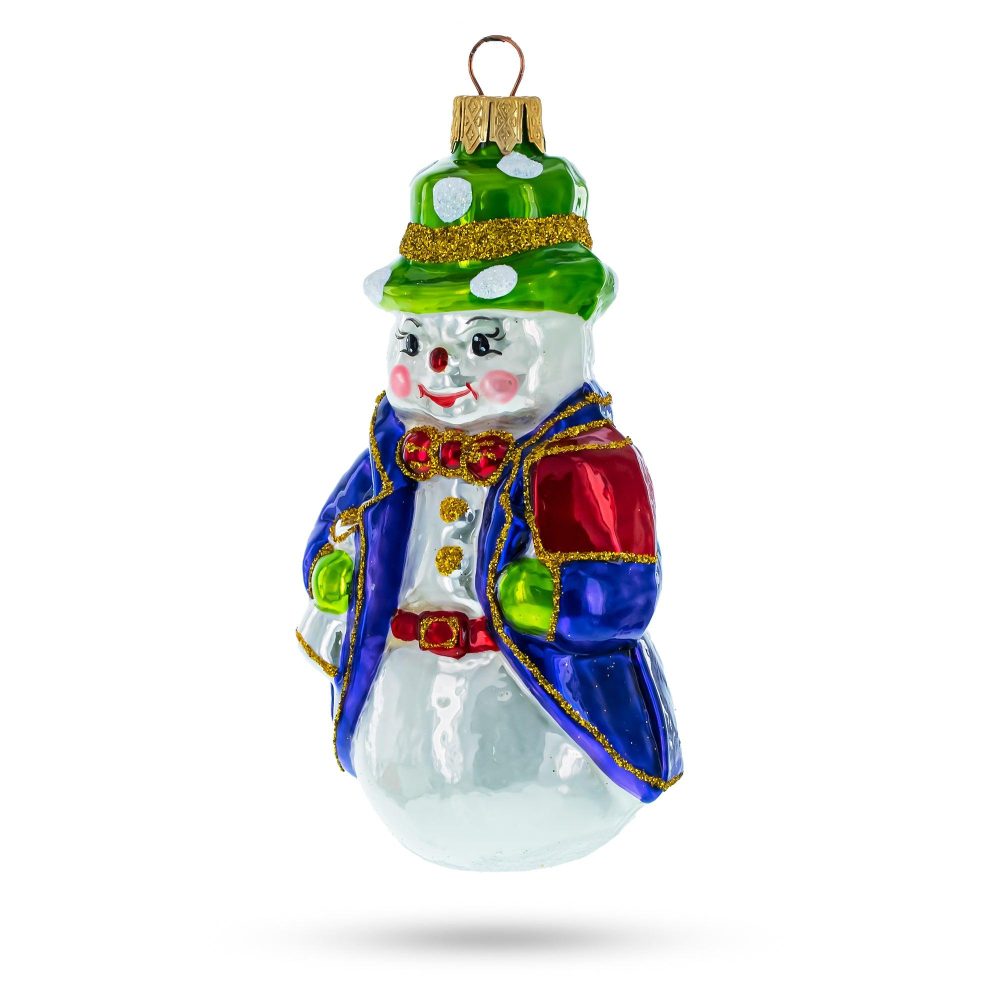 Snowman In Purple Jacket Mini Glass Christmas Ornament  |   Snowmen Ornaments Snowmen