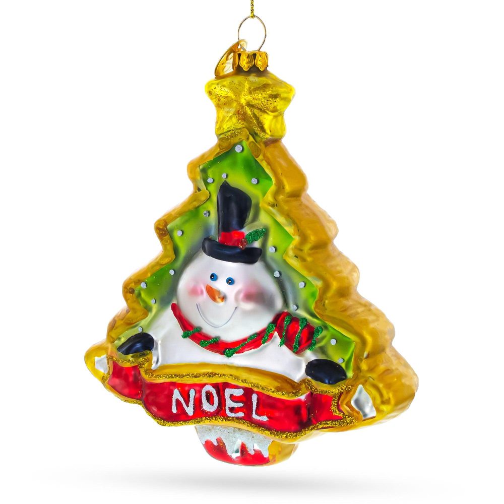 Snowman Noel Christmas Tree Blown Glass Ornament  |   Tree Shaped Ornaments Tree Shaped