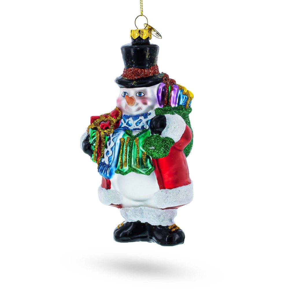 Snowman With Black Hat Blown Glass Christmas Ornament  |   Personalized Ornaments Personalized