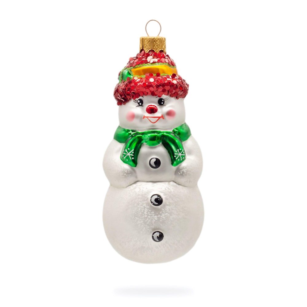 Snowman With Green Scarf Mini Glass Christmas Ornament  |   Snowmen Ornaments Snowmen