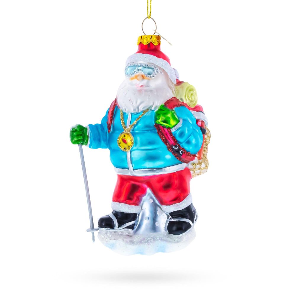 Snowshoeing Santa Blown Glass Christmas Ornament  |   Personalized Ornaments Personalized