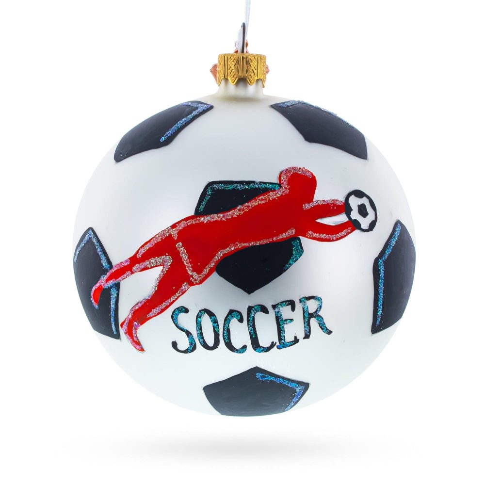 Soccer Player In Action Blown Glass Ball Christmas Sports Ornament 4 Inches  |   Personalized Ornaments Personalized