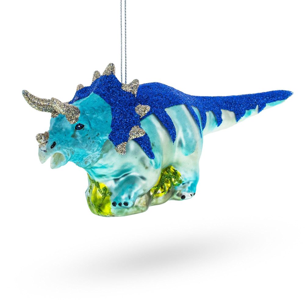 Sparkling Glittered Dinosaur Blown Glass Christmas Ornament  |   Animals Animals Animals