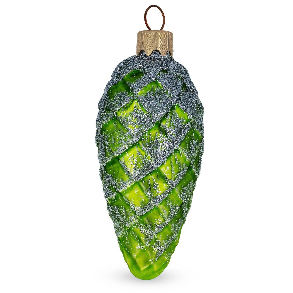 Sparkling Glittered Pinecone Mini Glass Christmas Ornament  |   Retro Ornaments Retro