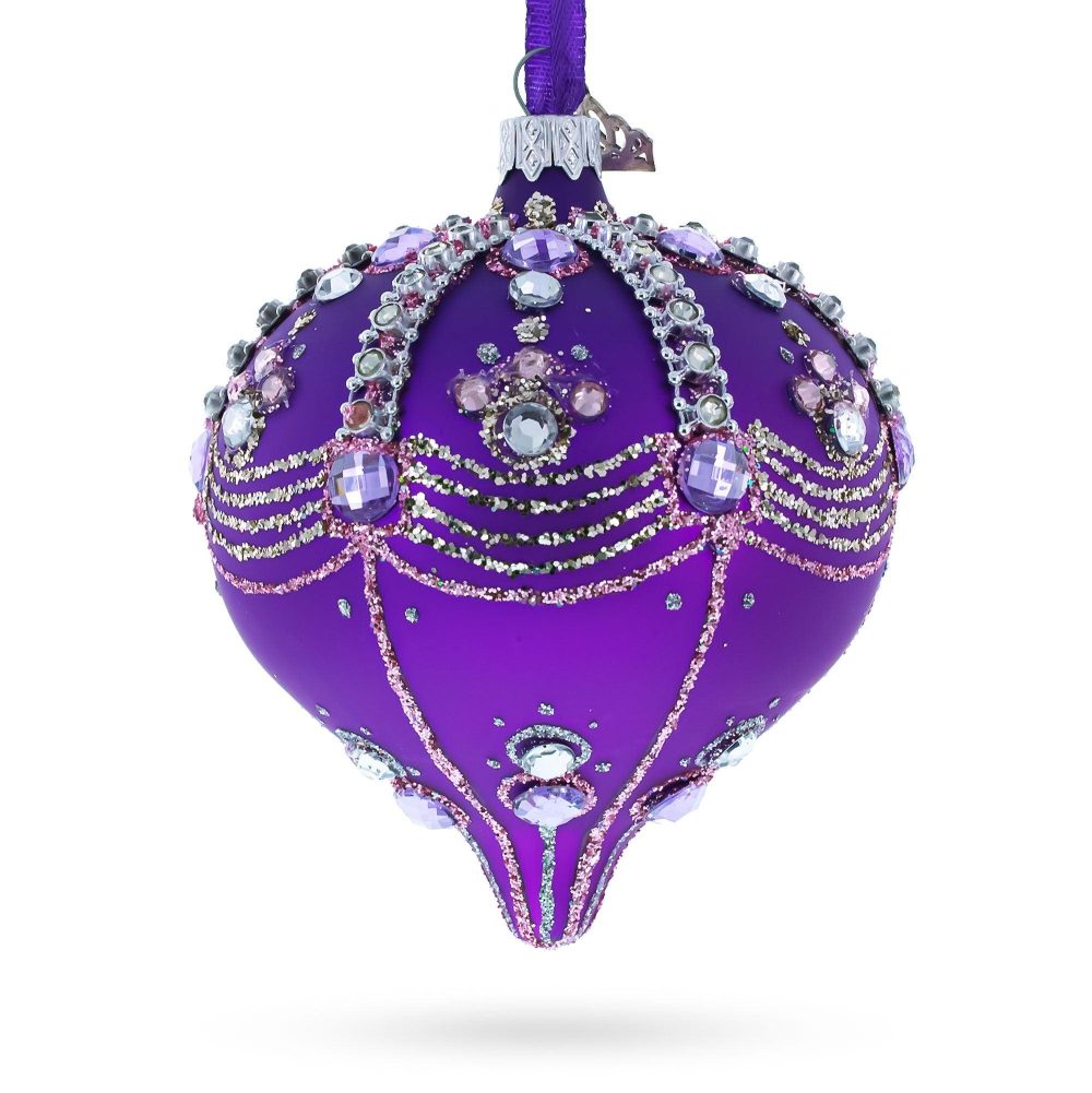 Sparkly Diamonds On Purple Glass Onion Finial Christmas Ornament  |   Couturier Couturier Couturier