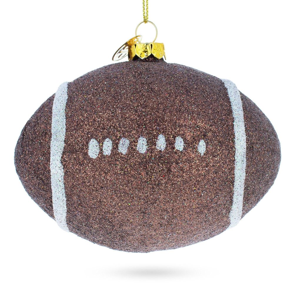 Sparkly Football Blown Glass Christmas Ornament  |   Sports Ornaments Sports