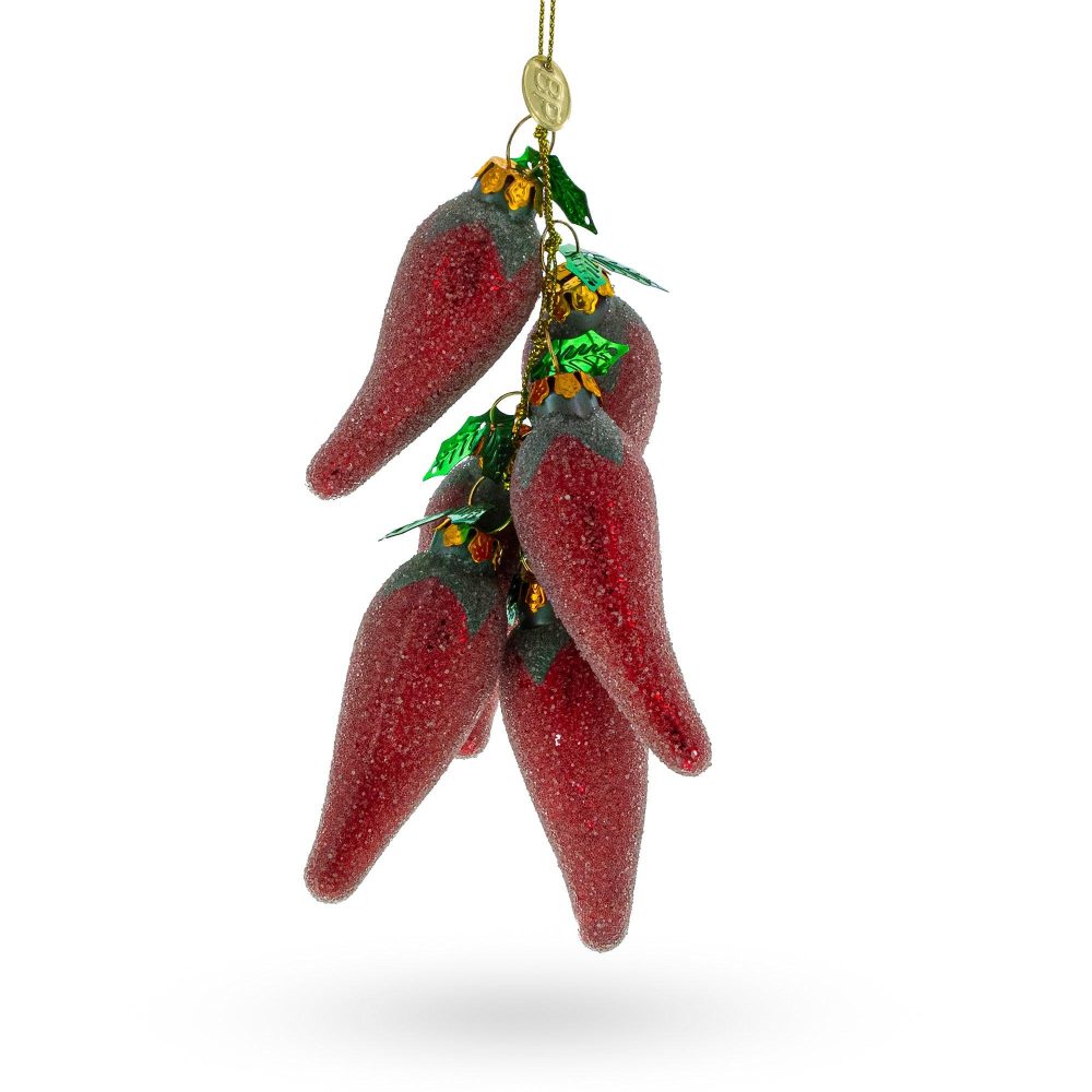 Spicy Chili Peppers Blown Glass Christmas Ornament  |   Food Food Food