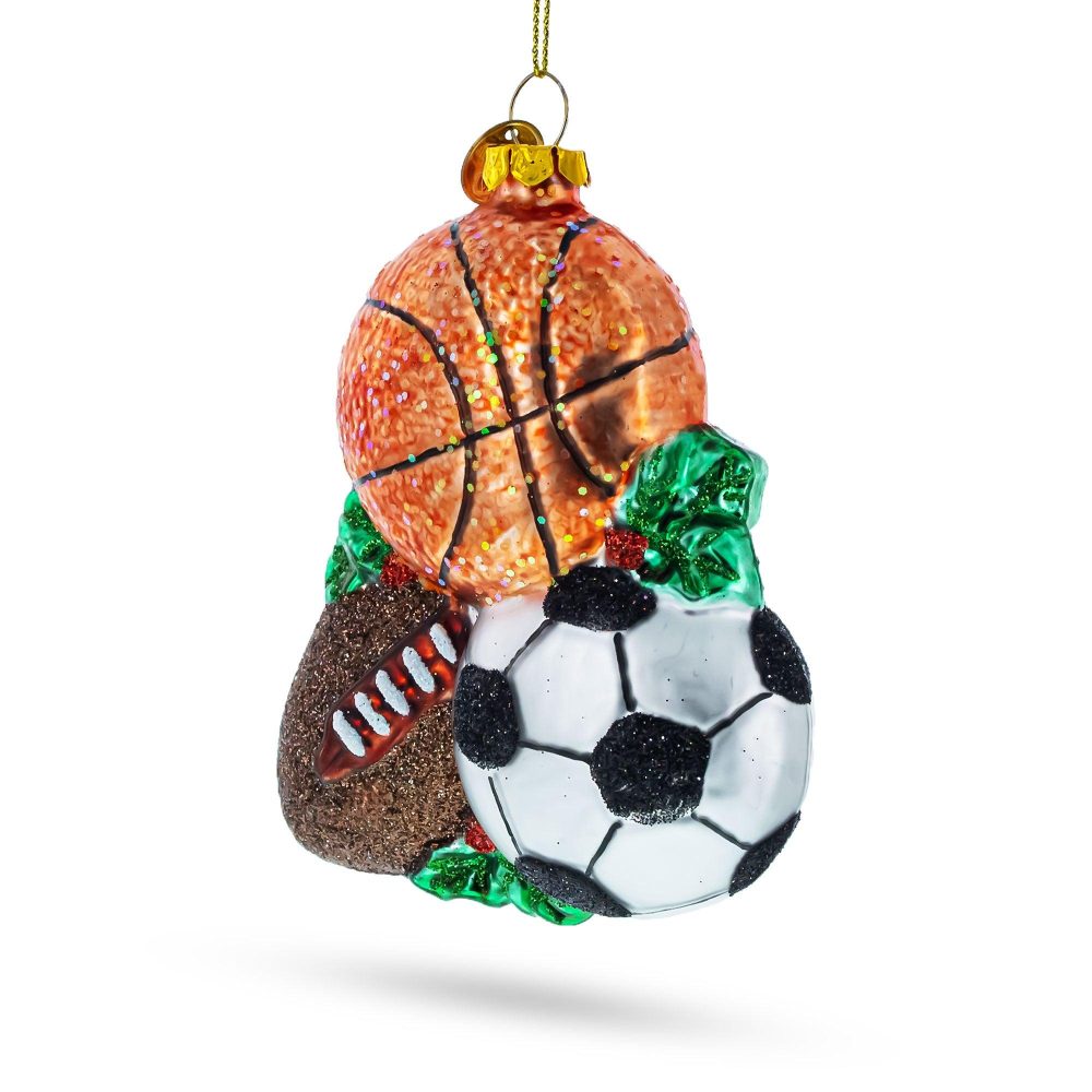 Sporty Football, Basketball, And Soccer Balls Blown Glass Christmas Ornament  |   Sports Ornaments Sports