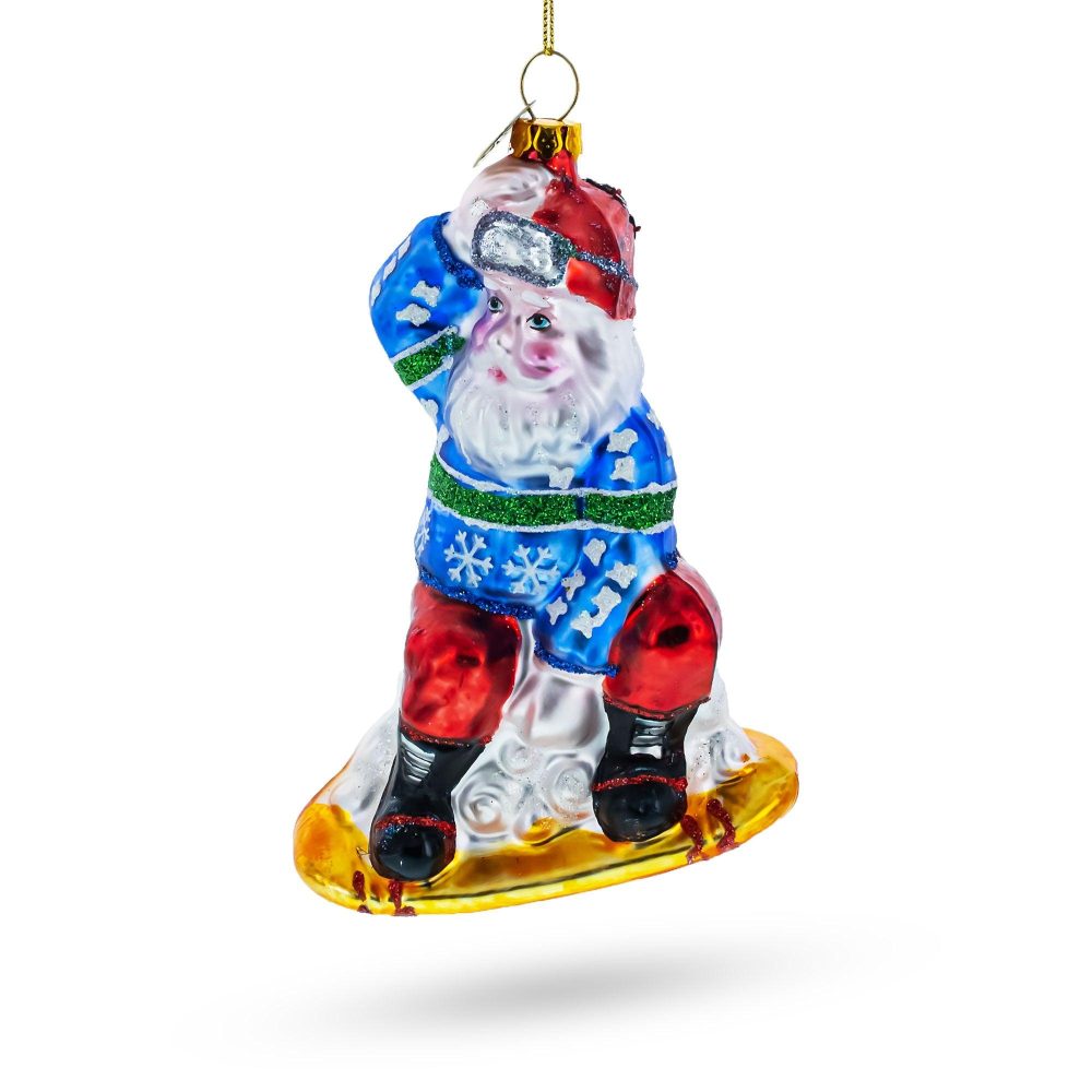 Sporty Santa On Snowboard Blown Glass Christmas Ornament  |   Personalized Ornaments Personalized