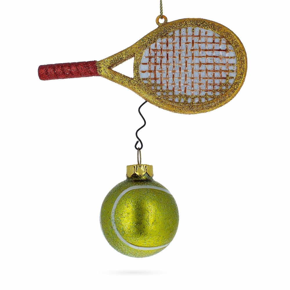 Sporty Tennis Racket And Ball Blown Glass Christmas Ornament  |   Sports Ornaments Sports