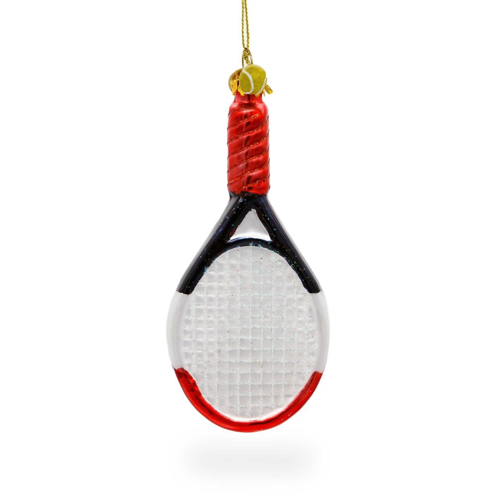 Sporty Tennis Racket Blown Glass Christmas Ornament  |   Sports Ornaments Sports