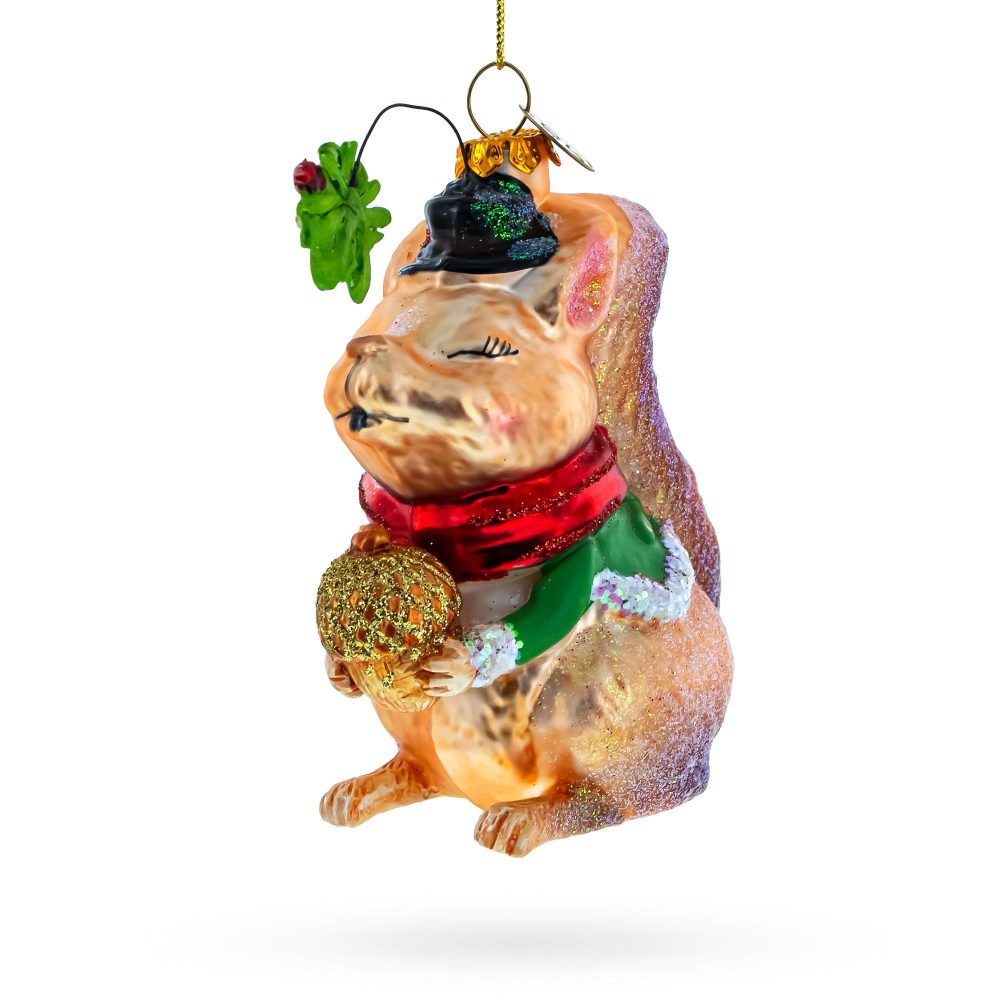 Squirrel Cradling An Acorn Blown Glass Christmas Ornament  |   Animals Animals Animals