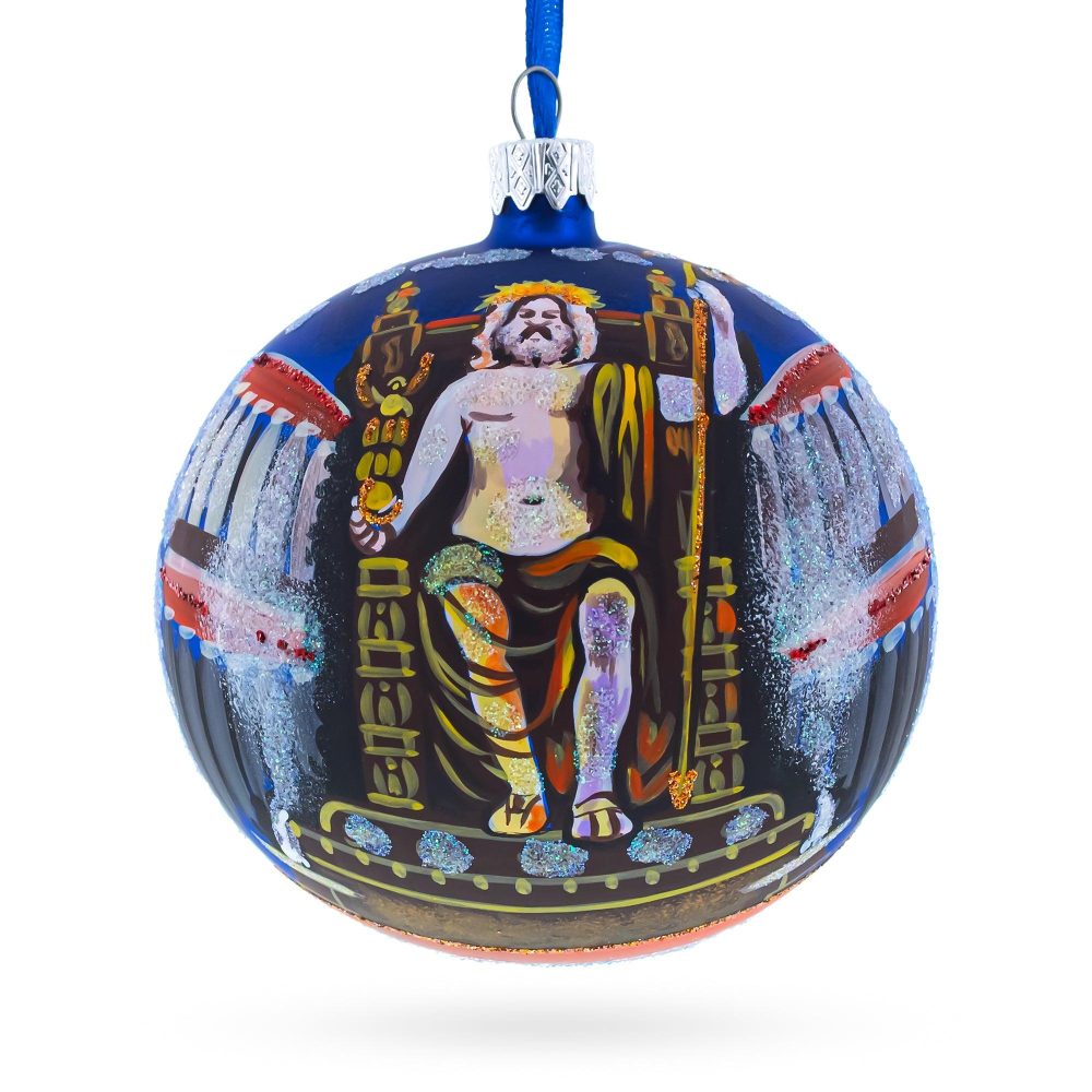 Statue Of Zeus In Olympia, Greece Glass Ball Christmas Ornament 4 Inches  |   Travel Ornaments Travel