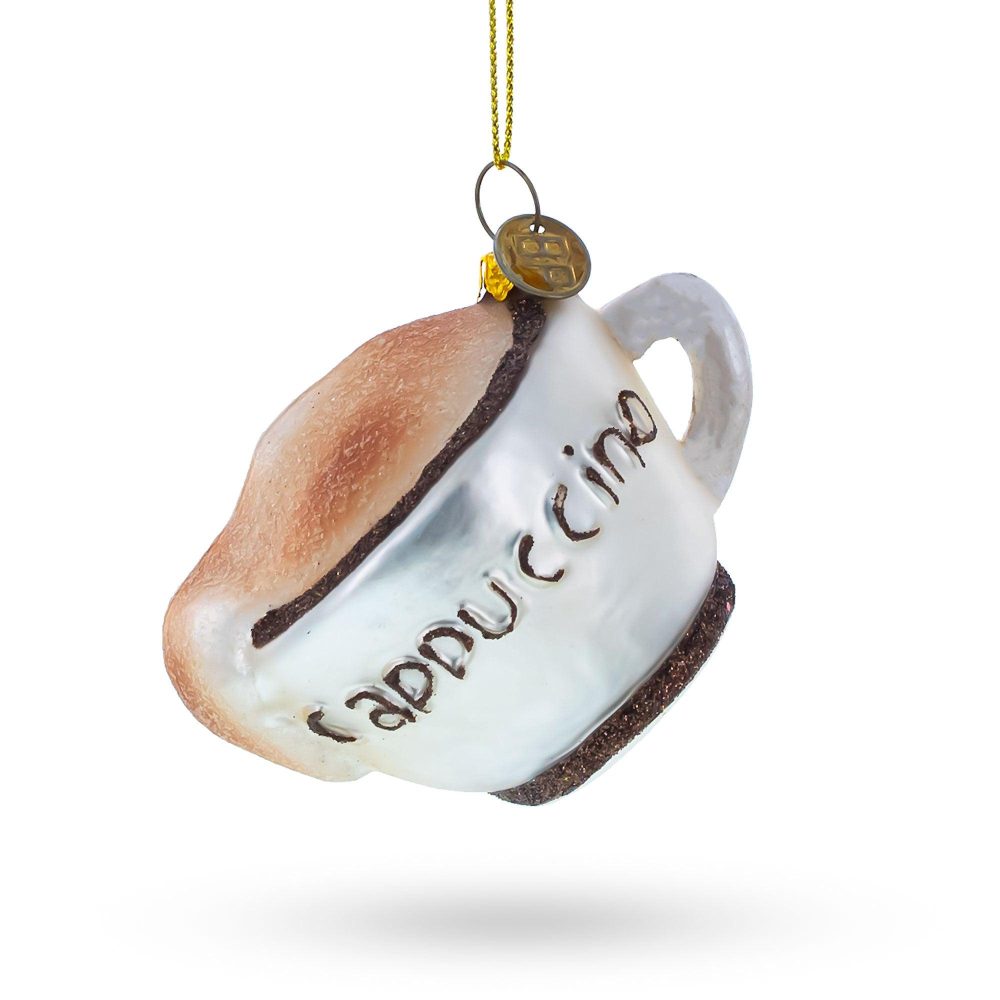 Steaming Cappuccino Cup Blown Glass Christmas Ornament  |   Food Food Food