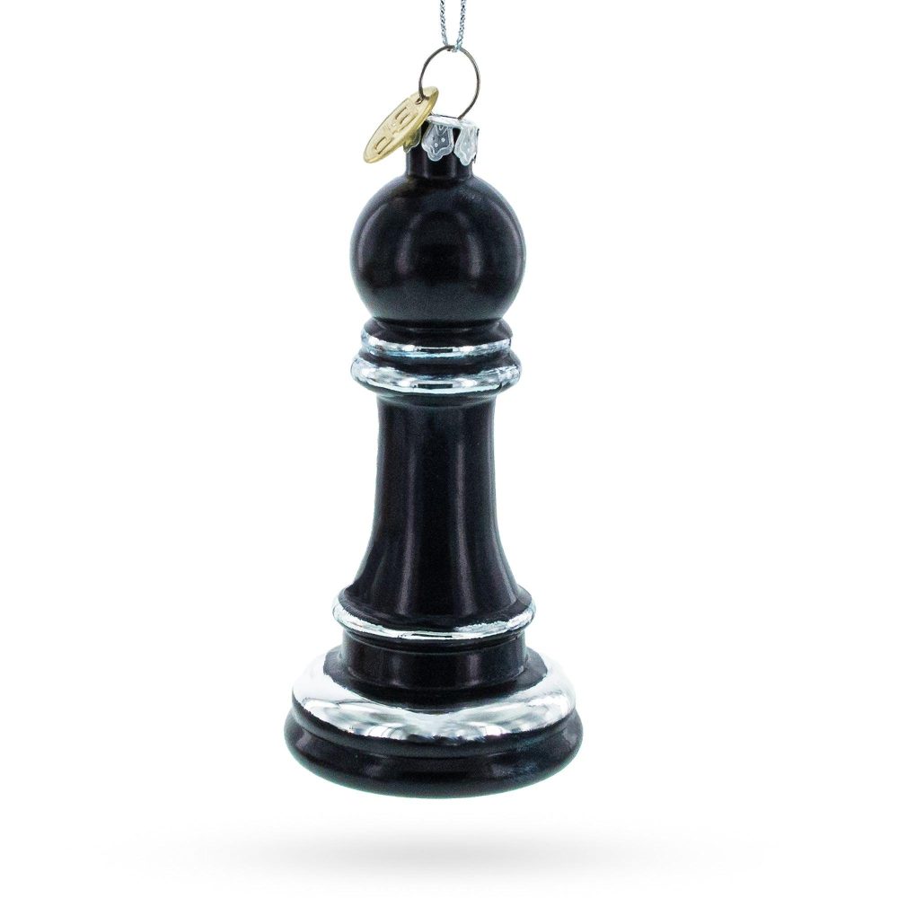 Striking Chess Black Pawn Blown Glass Christmas Ornament  |   Hobby Hobby Hobby