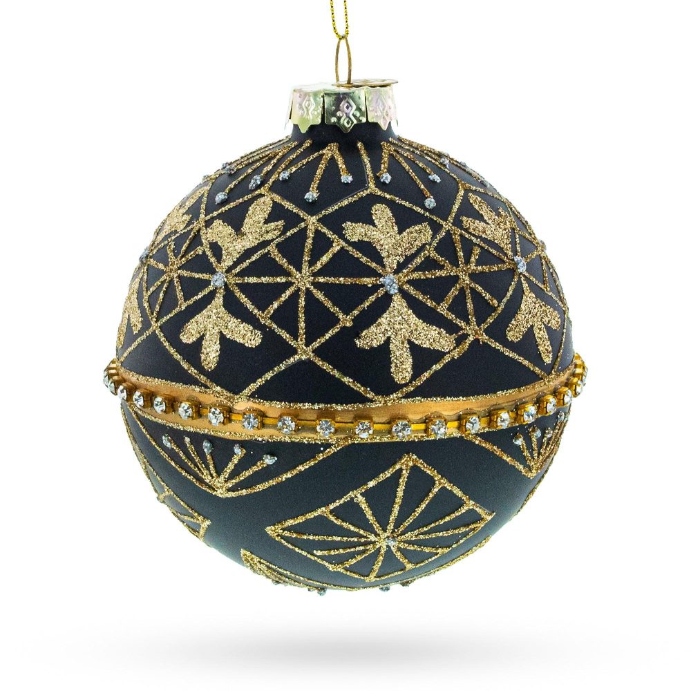 Striped Black With Diamond Accents Glass Christmas Ornament  |   Couturier Couturier Couturier