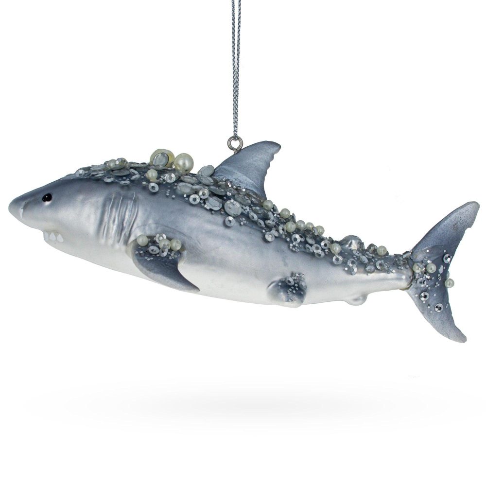 Stunning Beaded Shark Blown Glass Christmas Ornament  |   Animals Animals Animals