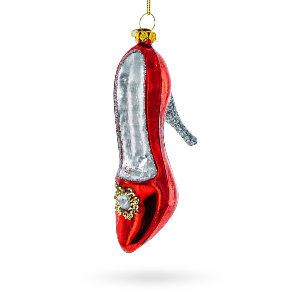 Sultry Red High Heel Shoe Blown Glass Christmas Ornament  |   Fashion Fashion Fashion