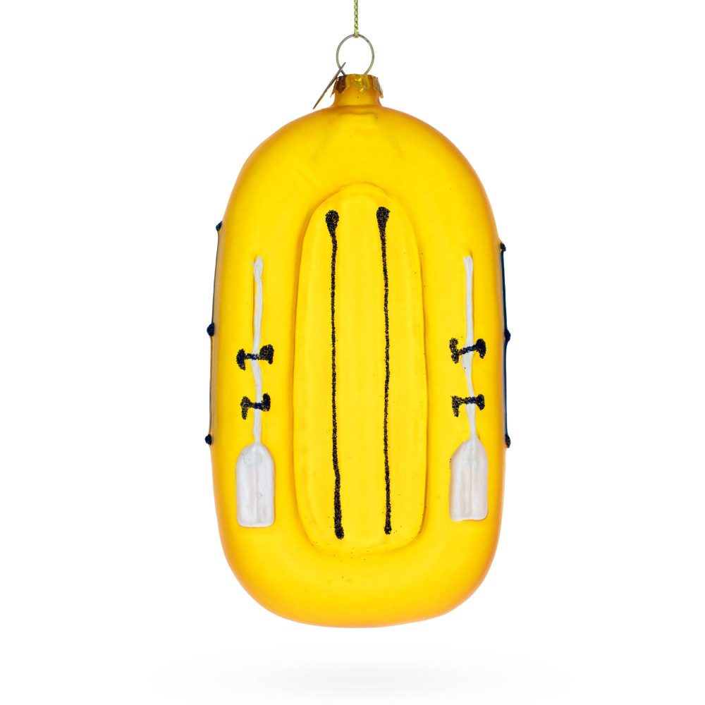 Sunny Yellow Rubber Boat Blown Glass Christmas Ornament  |   Hobby Hobby Hobby