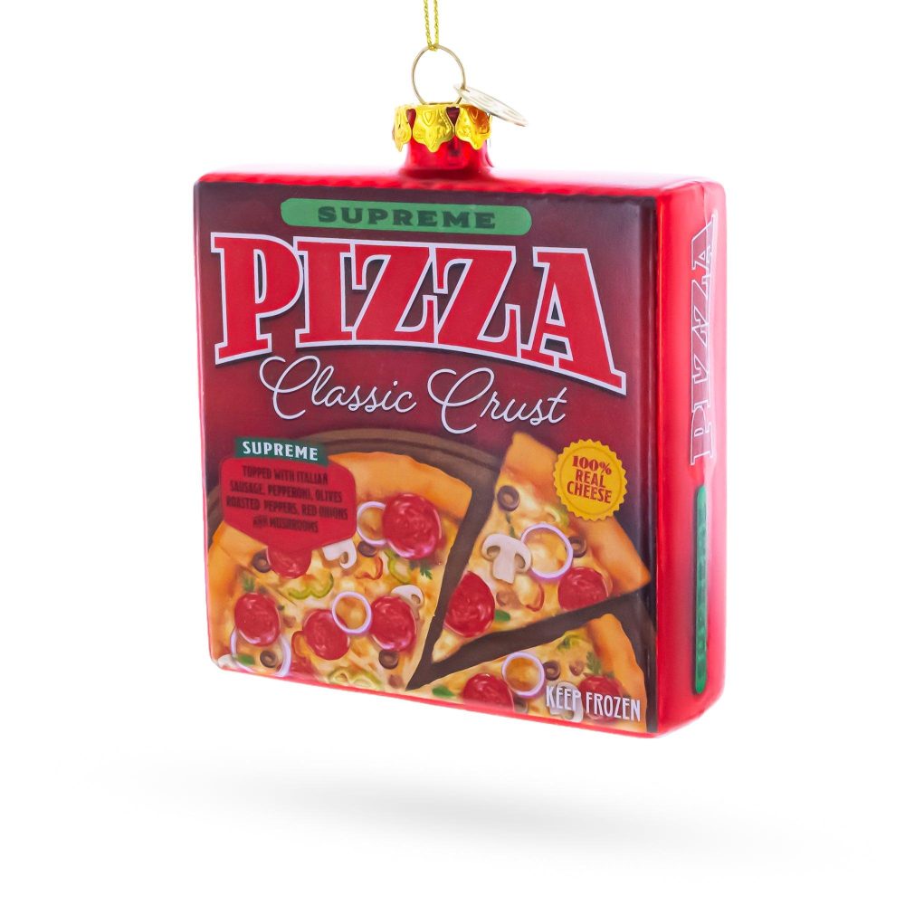 Supreme Pizza Box Blown Glass Christmas Ornament  |   Food Food Food