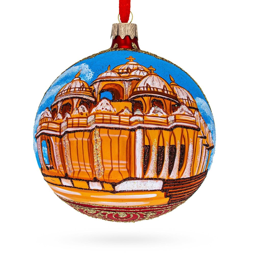 Swaminarayan Akshardham, New Delhi, India Glass Ball Christmas Ornament 4 Inches  |   Travel Ornaments Travel