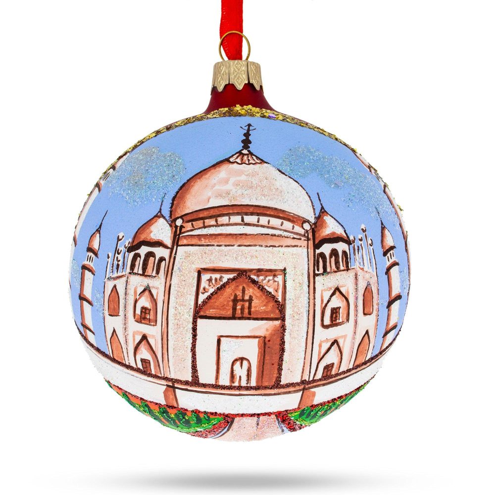 Taj Mahal, India Glass Ball Christmas Ornament 4 Inches  |   Travel Ornaments Travel