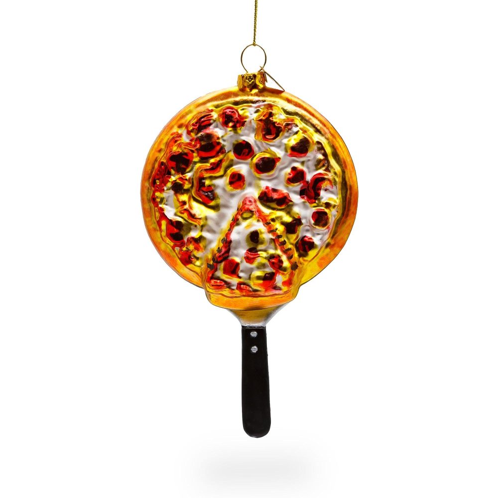 Tasty Pizza Pan Blown Glass Christmas Ornament  |   Food Food Food