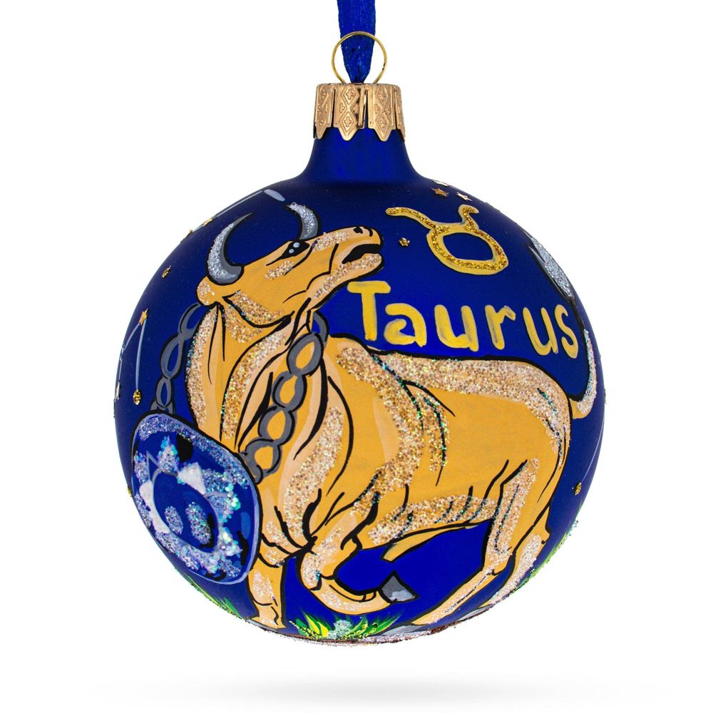 Taurus Zodiac Horoscope Sign Blown Glass Ball Christmas Ornament 3.25 Inches  |   Horoscope Horoscope Horoscope