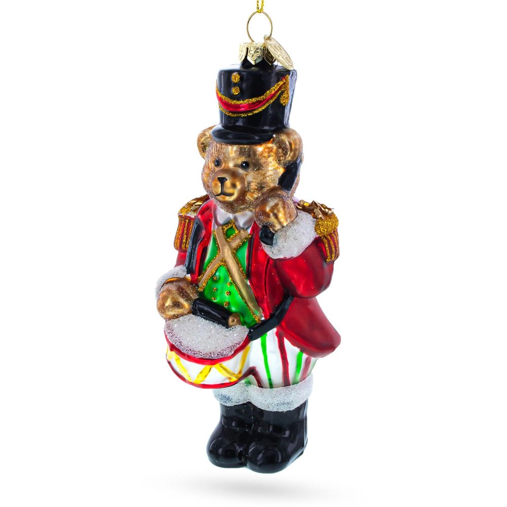 Teddy Bear Drummer Blown Glass Christmas Ornament  |   Military Military Military