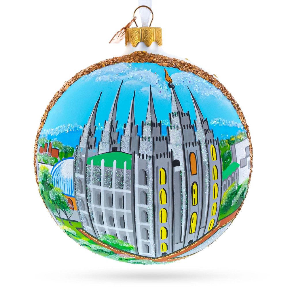 Temple Square, Salt Lake City, Utah, Usa Glass Ball Christmas Ornament 4 Inches  |   Travel Ornaments Travel